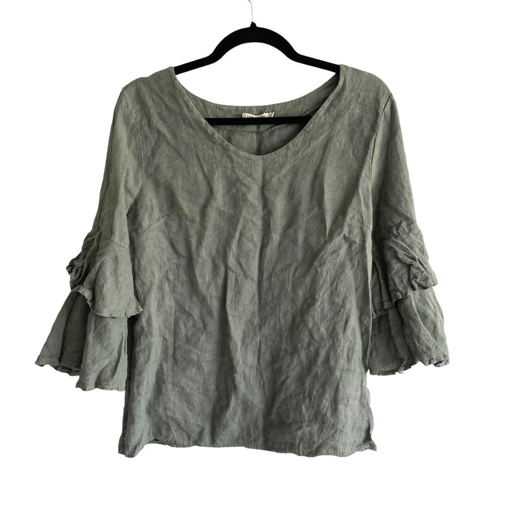 Womenโs Ruffle Sleeve Linen Blouse - Sage Green